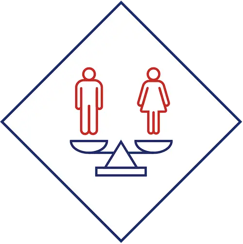 Equality icon with a male and woman drawing on a balance tool to represent equal opportunity in sopakco